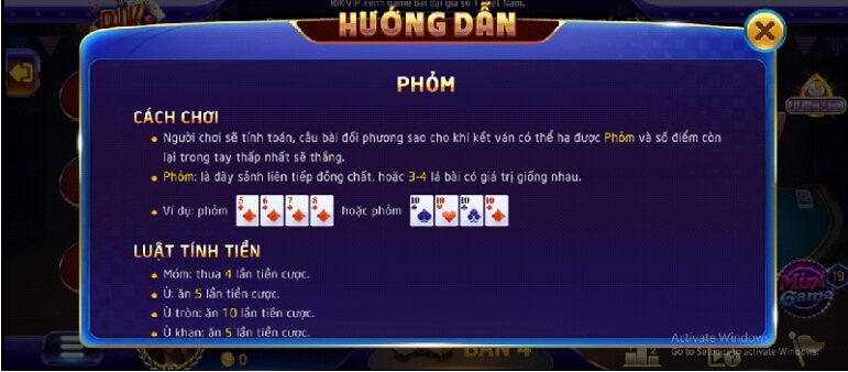 luật chơi và cách tính thưởng khi đánh phỏm tại Debet